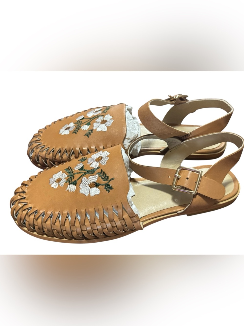 Cold Water Creek Walk With Me Floral Embroidered Leather Huaraches Sz 9.5 New
